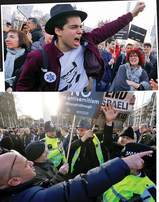  ??  ?? Passionate: Protesters loudly make their case – and argue with their opponents – in Parliament Square yesterday