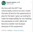  ?? Photograph: Twitter ?? Dwayne Haskins reacted to his release on his private Twitter feed.