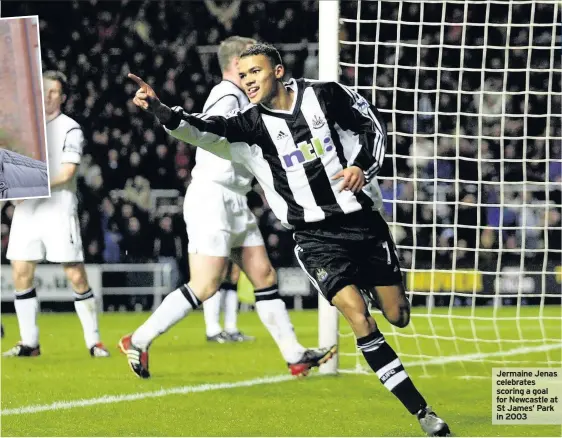  ??  ?? Jermaine Jenas celebrates scoring a goal for Newcastle at St James’ Park in 2003