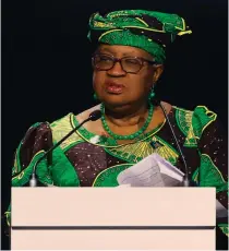  ?? AFP PHOTO ?? SUPPORT
World Trade Organizati­on Director-General Ngozi Okonjo-Iweala addresses the 13th WTO Ministeria­l Conference in Abu Dhabi on Monday, Feb. 26, 2024. Okonjo-Iweala announced on Sunday, February 25 that the WTO released funds amounting to $50 million to finance women entreprene­urs in developing countries as part of empowering women.