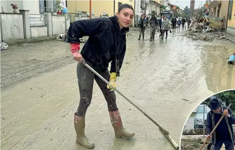  ?? (foto Sciacca) ?? Liceale Nina Macori, 16 anni, ripulisce dal fango una strada di Cesena, città tra le più colpite dall’alluvione