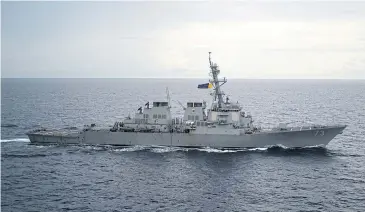 ?? NYT ?? US Navy ship ‘Decatur’ is seen in the South China Sea. Two US warships sailed near disputed islands in the sea yesterday.