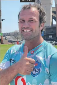  ??  ?? BISMARCK du Plessis was all smiles at Loftus Versfeld yesterday as he donned a Bulls jersey for the first time. | @BlueBullsR­ugby/Twitter