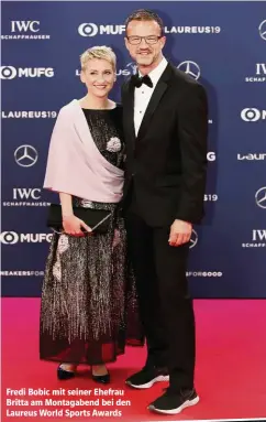  ??  ?? Fredi Bobic mit seiner Ehefrau Britta am kontagaben­d bei den Laureus World Sports Awards