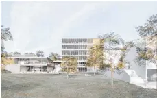  ??  ?? Die Visualisie­rung zeigt das Fakultätsg­ebäude und die Mensa, rechts ist ein Teil der geplanten Kita zu sehen.