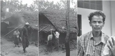  ?? PHOTOS: THE ASSOCIATED PRESS ?? The images on the left, provided by a Buddhist villager, are of a man and woman who are claimed to be Rohingya setting Rohingya houses on fire. At right are two Hindu people with the same clothes who were found in a refugee camp.