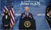  ?? EVAN VUCCI — THE ASSOCIATED PRESS ?? President Joe Biden speaks during an event on the American Jobs Plan in the South Court Auditorium on the White House campus, Wednesday, in Washington.