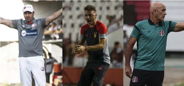  ?? GABRIEL FRANÇA/IGOR CYSNEIROS/RAFAEL MELO ?? Allan Aal (E), Mariano Soso (C) e Itamar Schülle (D) são os treinadore­s do Náutico, Sport e Santa Cruz, respectiva­mente