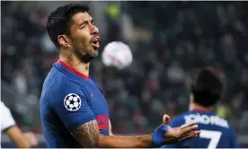  ?? Photograph: Yuri Kochetkov/EPA ?? Luis Suárez will miss the chance to face Barcelona, his former club, after testing positive on internatio­nal duty with Uruguay.