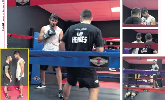  ??  ?? EN EL GIMNASIO DE TORRES. Diego Costa se entrenó encima del ring junto a Jesús García, su entrenador. “No tiene miedo a nada”, cuentan de él en el gimnasio.