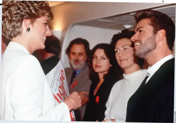  ?? Picture:ALPHA ?? Baby, I’m your man: Diana meets George at 1993 gig, watched by (far left) film producer David Puttnam and (in white) singer KD Lang