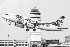  ?? THOMAS RANNER, AP ?? An EgyptAir Airbus A320 takes off Aug. 21, 2015, from Vienna Internatio­nal Airport in Austria.