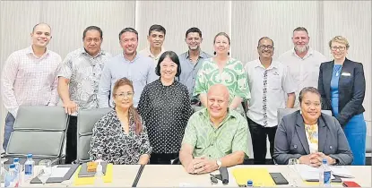  ?? Picture: SUPPLIED ?? Fiji Hotel and Tourism Associatio­n chief executive officer Fantasha Lockington, seated left, Minister for Tourism and Civil Aviation Viliame Gavoka and Assistant Minister Alitia Bainivalu, with FHTA Board
of Directors at the meeting yesterday.
