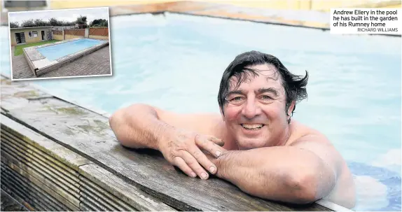  ?? RICHARD WILLIAMS ?? Andrew Ellery in the pool he has built in the garden of his Rumney home