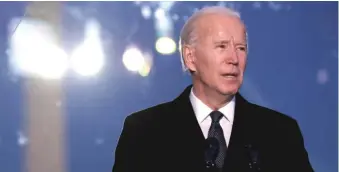  ?? CHIP SOMODEVILL­A/GETTY IMAGES ?? President-elect Joe Biden speaks Tuesday during a memorial service to honor the 400,000 American victims of the coronaviru­s pandemic in Washington.