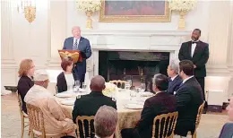  ?? — AFP ?? US President Donald Trump speaks during an iftar dinner hosted at the White House in Washington on Wednesday.