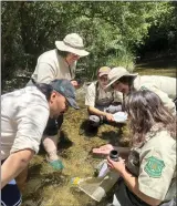  ?? COURTESY OF THE U.S. FOREST SERVICE ?? U.S. Forest Service staff members teach field rangers Kevin Torres and Berenice Martinez about aquatic species in the Angeles National Forest on July 7.