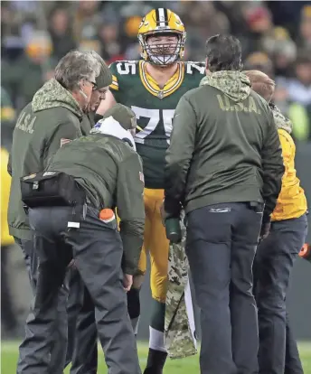  ?? WM. GLASHEEN / USA TODAY NETWORK-WISCONSIN ?? Packers offensive tackle Bryan Bulaga injured his knee in November. He appears on track to start the regular season.