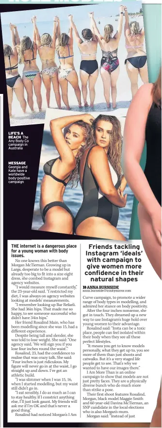  ??  ?? LIFE’S A BEACH The Any Body Co campaign in Australia MESSAGE Georgia and Kate have a worldwide body-positive campaign