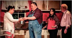  ??  ?? “Southern Fried Funeral” serves up a big batch of crazy family dynamics, as well as a lot of laughs. From left, Sherry Dee Allen as “Dorothy,” Ronald King as “Dewey, Jr.,” Jennifer Bryant as “Sammy Jo,” and John Hammons as “Dub Frye.” (Contribute­d...