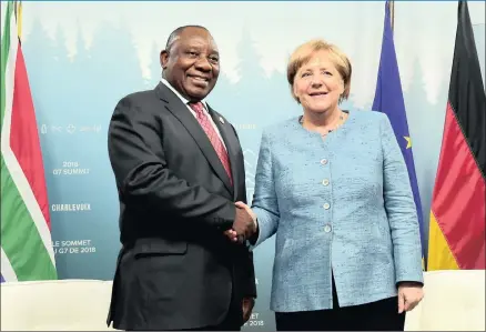  ?? PICTURE: KOPANO TLAPE/GCIS ?? President Cyril Ramaphosa held a bilateral meeting on Saturday with German Chancellor Angela Merkel on the sidelines of the G7 Leaders’ Summit in Charlevoix, Quebec, Canada.