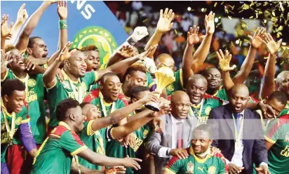  ?? Photo: ?? Cameroon players celebrate being crowned champions during the 2017 Africa Cup of Nations finals at Libreville, Gabon on February 5, 2017