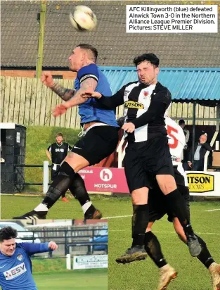  ??  ?? AFC Killingwor­th (blue) defeated Alnwick Town 3-0 in the Northern Alliance League Premier Division. Pictures: STEVE MILLER