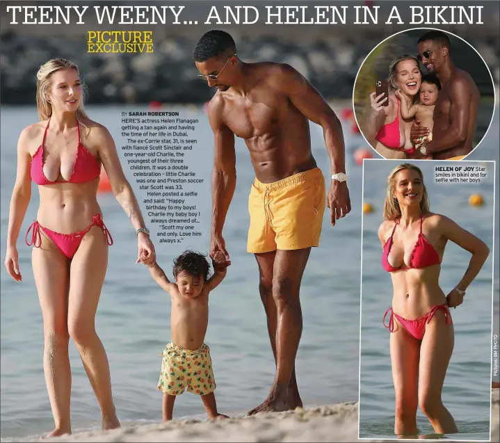  ?? ?? HELEN OF JOY Star smiles in bikini and for selfie with her boys