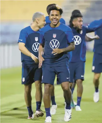  ?? ASHLEY LANDIS/AP ?? Weston McKennie and teammates train Saturday. The U.S opens World Cup play Monday against Wales.