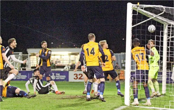  ?? ?? Alex Fletcher scores Bath City’s equaliser against Slough Town