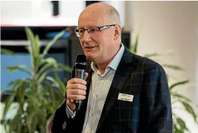  ??  ?? Water NZ chief executive John Pfahlert, speaking at a seminar in Christchur­ch on the government’s overhaul of water delivery services in New Zealand.