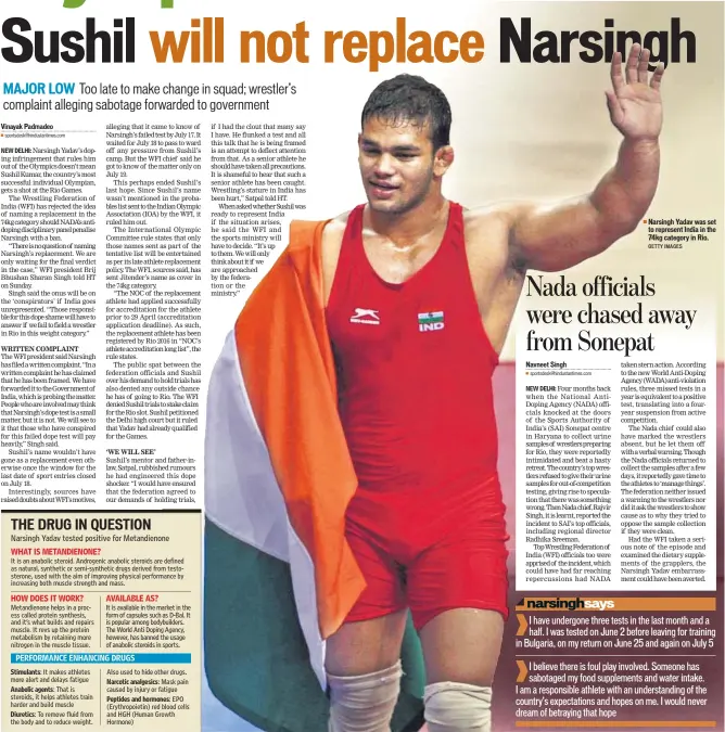  ?? GETTY IMAGES ?? Narsingh Yadav was set to represent India in the 74kg category in Rio.