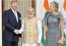  ?? — Reuters ?? Prime Minister Modi with King Willem-alexander and Queen Maxima of the Netherland­s before their meeting at Hyderabad House in New Delhi.