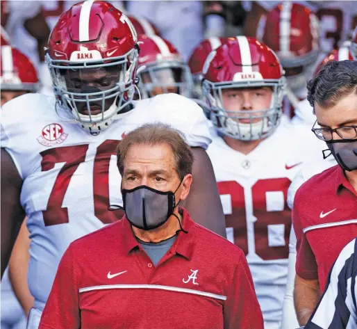  ?? L.G. PATTERSON/AP ?? No. 2 Alabama, led by coach Nick Saban, is a consensus selection among oddsmakers to reach the College Football Playoff.