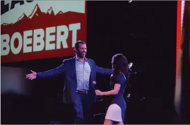  ?? PHOTOS BY WILL COSTELLO — LOVELAND REPORTER-HERALD ?? Lauren Boebert appeared at a campaign event with Donald Trump Jr. in Loveland on Thursday.
