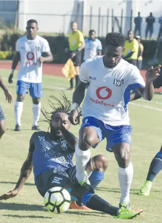  ?? Photo: Waisea Nasokia ?? Vodafone Lautoka’s Dave Radrigai in control against Marist FC during the OFC Champions League semifinal match at Churchill Park in Lautoka on April 22, 2018.