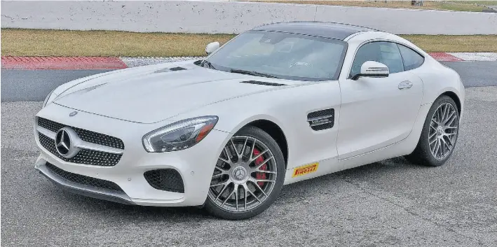  ?? Photos: Derek McNaughton/ Driving ?? The curvaceous 2016 Mercedes-AMG GT S Coupe — powered by a mid-ship, twin-turbocharg­ed, 503-hp V-8 — roars to 100 km/h in 3.8 seconds and corners like it’s glued to the road.