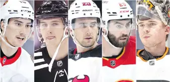  ?? THE CANADIAN PRESS/AP ?? The five former members of Canada’s world junior hockey team who are charged with sexual assault in a 2018 incident in London, Ont., have chosen to be tried by a jury. Left to right: Ottawa Senators’ Alex Formenton, New Jersey Devils’ Cal Foote, New Jersey Devils’ Michael McLeod, Calgary Flames’ Dillon Dube and Philadelph­ia Flyers’ Carter Hart.