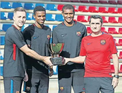  ?? FOTO: FCB ?? Las cuatro caras nuevas del Gamper Valverde, junto a Deulofeu (que ya lo jugó estando en el Barça B), Semedo y Marlon