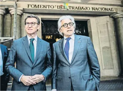  ?? Xavier Cervera ?? El líder del PP, Alberto Núñez Feijóo, amb el president de Foment del Treball, Josep Sánchez Llibre