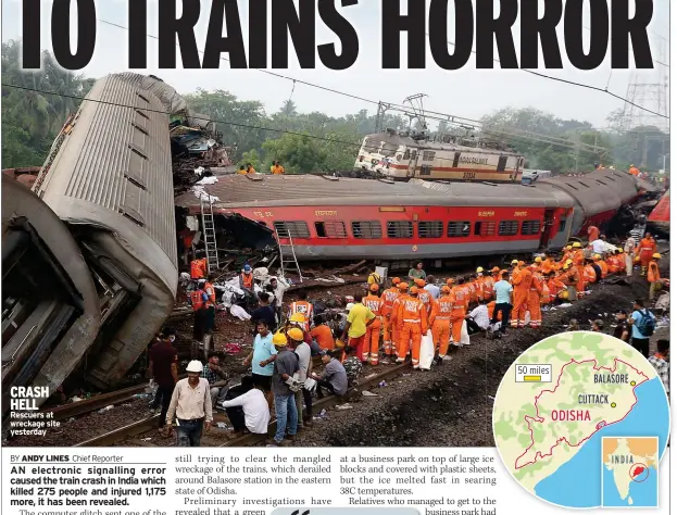  ?? ?? CRASH HELL Rescuers at wreckage site yesterday