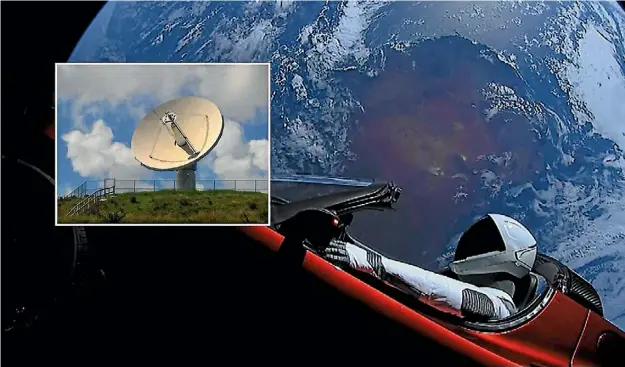  ?? SPACEX/ DELWYN DICKEY ?? The Warkworth radio telescope tracked and relayed data and video as the Tesla Roadster orbited over this part of the world.