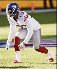  ?? G Fiume / Getty Images ?? The Giants’ Trent Harris lines up during a game in 2020.