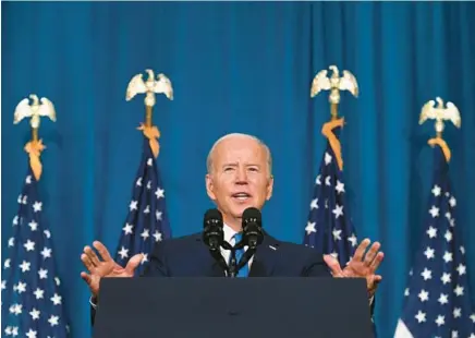  ?? JIM WATSON/GETTY-AFP ?? President Joe Biden speaks at a Democratic National Committee event at Union Station in Washington on Wednesday.