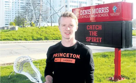  ?? BERND FRANKE/POSTMEDIA NEWS ?? Carter Zavitz, 18, of St. Catharines is going to play field lacrosse at Princeton University after he graduates from Denis Morris Catholic High School.