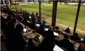  ?? Photograph: Matthew Ashton/AMA/Getty Images ?? The press box: where cynical hacks plot feverishly to come up with their latest conspiracy against your club.