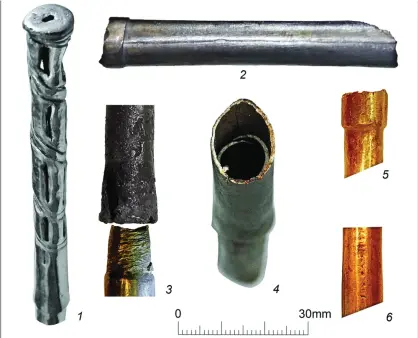  ?? Photograph: Antiquity ?? The design of the ‘sceptre’ components from the Maykop tomb