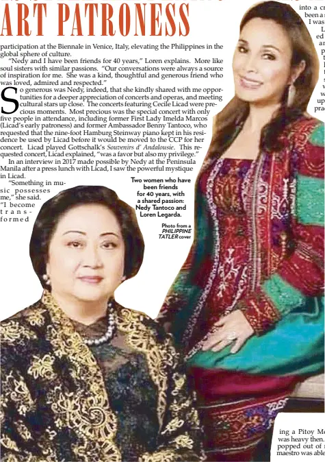  ?? Photo from a PHILIPPINE TATLER cover ?? Two women who have been friends for 40 years, with a shared passion: Nedy Tantoco and Loren Legarda.