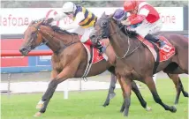  ?? Photo / Trish Dunell ?? Vin De Dance (left) beats Mongolianc­onqueror in last year’s NZ Derby at Ellerslie.