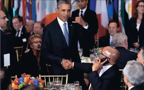  ?? PICTURE: EPA ?? US President Barack Obama teases President Jacob Zuma as he says hello at the start of a luncheon for world leaders during the 70th session General Debate of the UN General Assembly at UN headquarte­rs in New York in 2015. A Trump presidency might not...